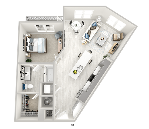 Floor plan for 1 bed, 1 bath, 813 sqft